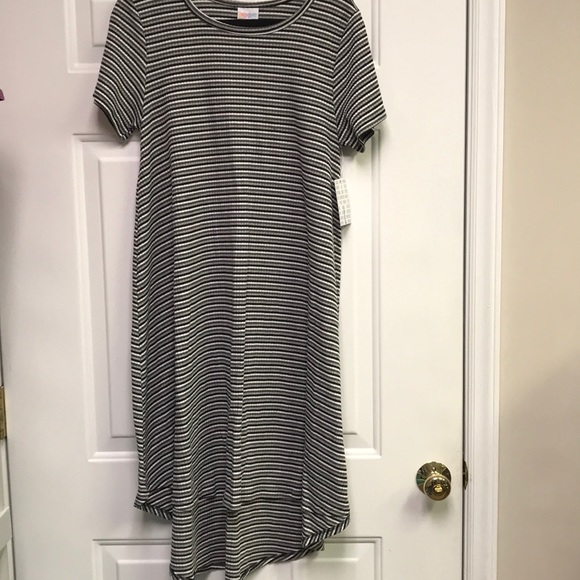 LuLaRoe Dresses & Skirts - Lularoe Carly dress black white gray stripe Large